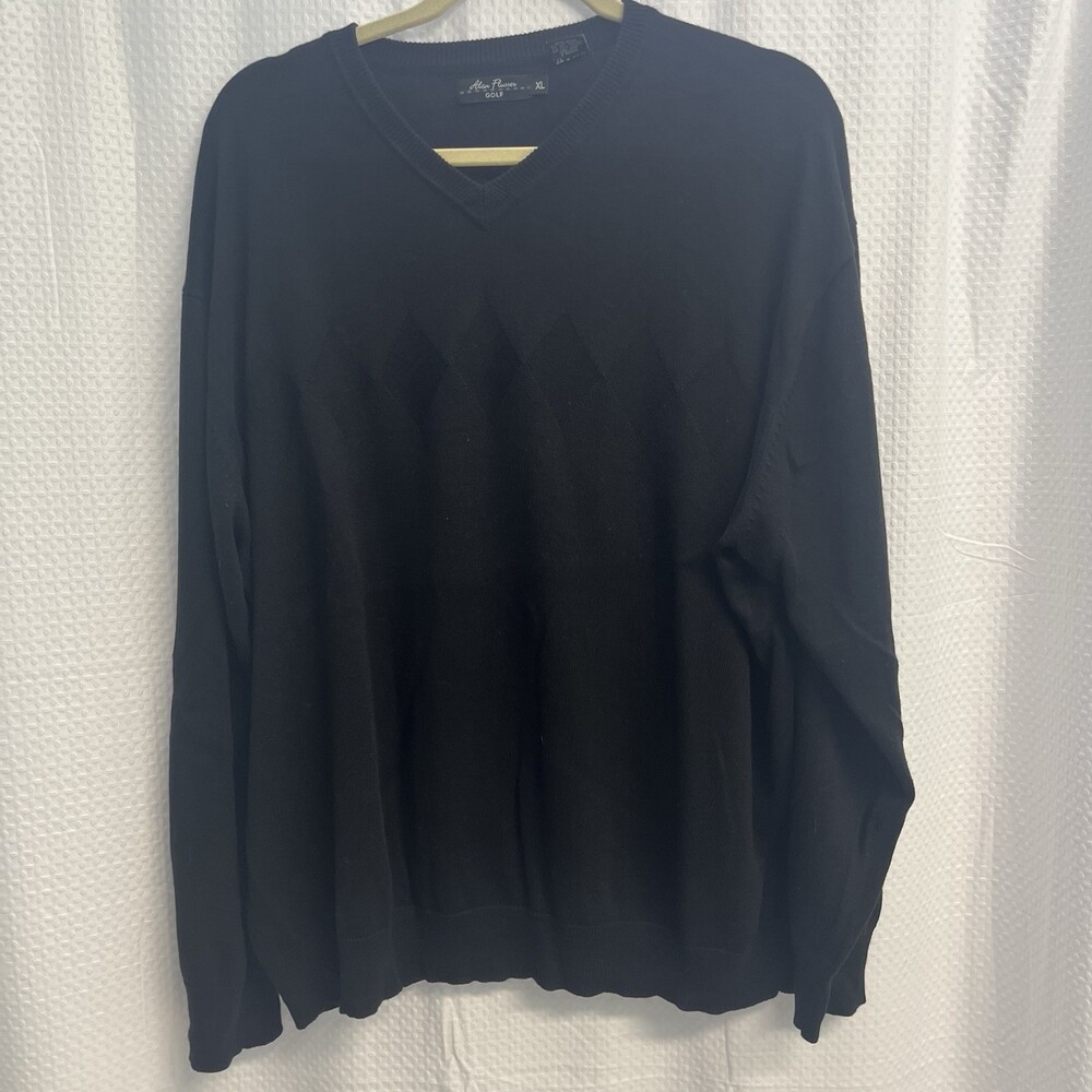 Alan Flusser Golf Silk Cashmere Blend Black Tone In Tone Argyle Sweater‎ XL